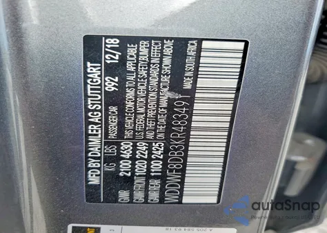 2019 Mercedes-Benz C 300 из США, поврежденный, VIN WDDWF8DB3KR483491